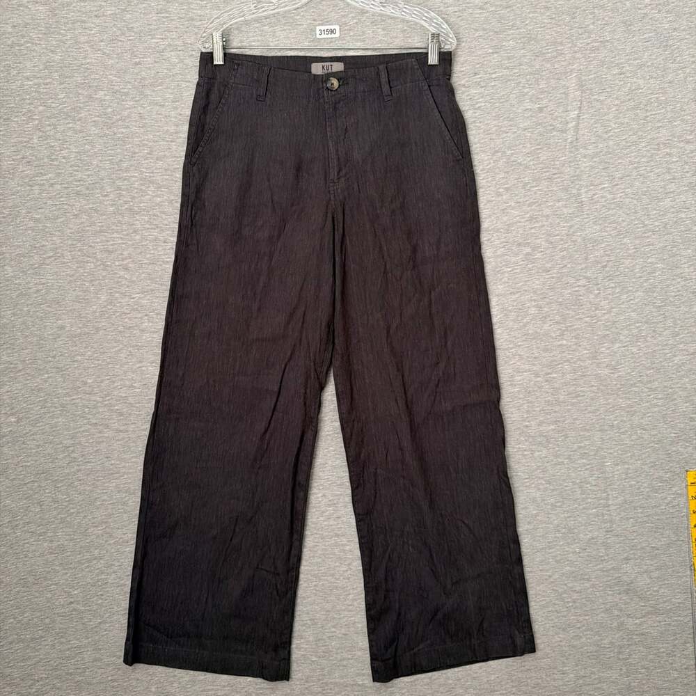 KUT from the Kloth Womens Size 8 Gray Meg High Rise Wide Leg Linen Blend Pants